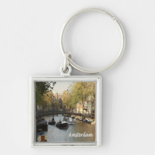 zNL017 AMSTERDAM navigeringsbar kanal, Fyrkantig Silverfärgad Nyckelring