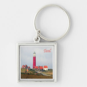 zNL023 TEXEL LIGHTHOUSE Frisian Islands Fyrkantig Silverfärgad Nyckelring