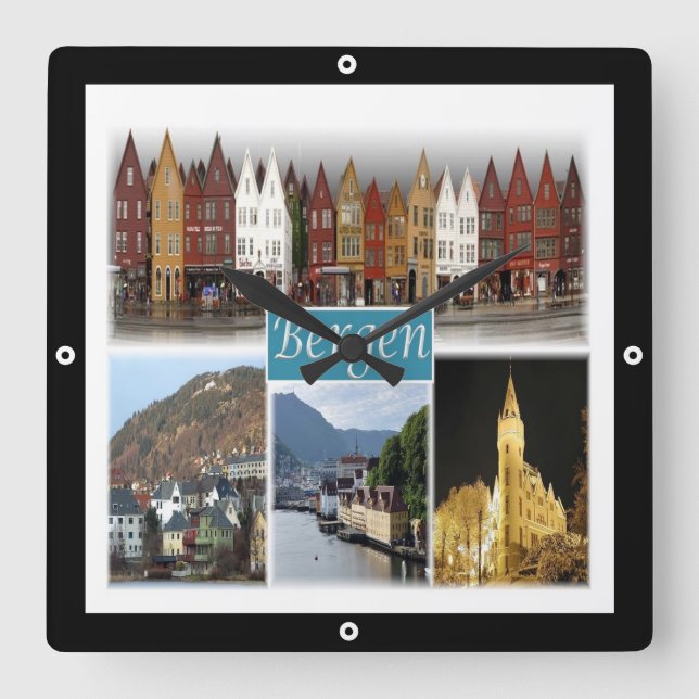 zNO009 BERGEN, Norge, Europa Fyrkantig Klocka (Framsida)
