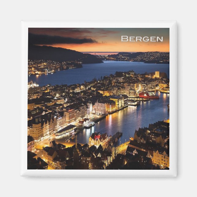 zNO014 BERGEN från Natten, Norge, Europa, Fridge Magnet (Framsidan)