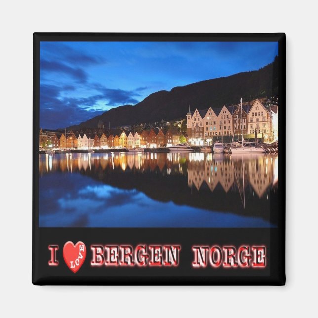 zNO021 BERGEN, Norgen "I Kärlek", Fridge Magnet (Framsidan)