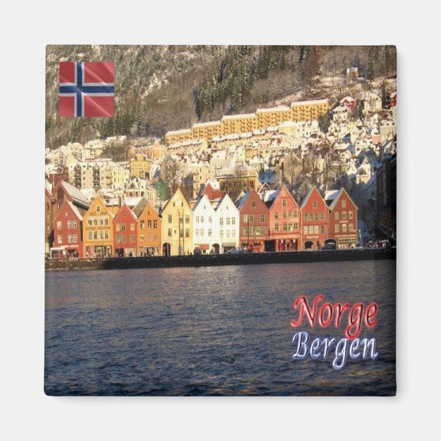 zNO074 BERGEN BRYGGEN, Norge, Europa, Frankrike Magnet (Framsidan)