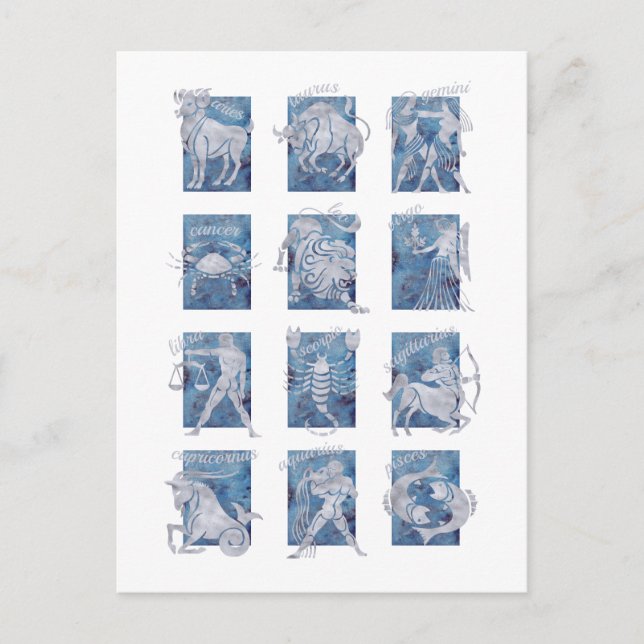 Zodiac 12 Stjärntecken vykort (Framsida)