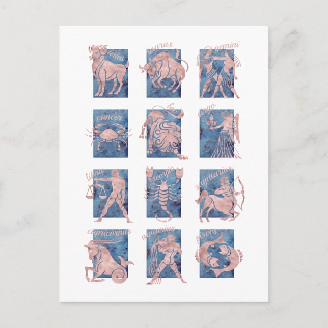 Zodiac 12 Stjärntecken vykort (Framsida)