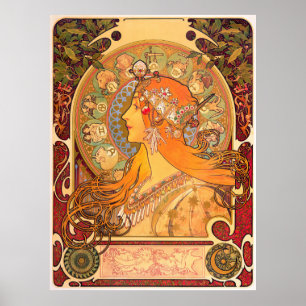 Zodiac, 1896 av Alphonse Mucha Poster