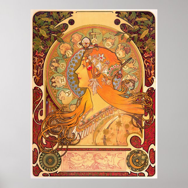 Zodiac, 1896 av Alphonse Mucha Poster (Framsidan)