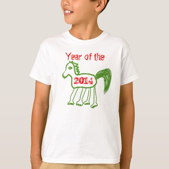Zodiac 2014 Året för hästen Söt grön häst Tee Shirt (Framsida)