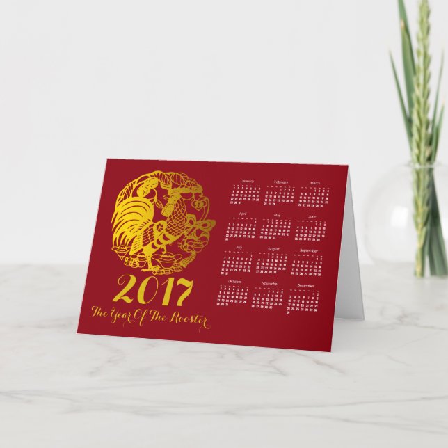 Zodiac 2017 års kalender i Tupp i Hälsning Helgkort (Framsida)