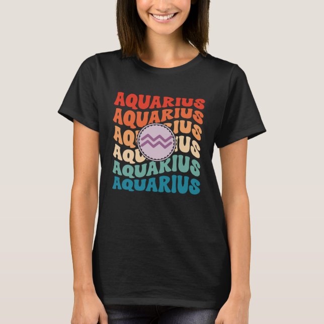 Zodiac Aqiarius Horoscope Retro Groovy Aquarius Zo T Shirt (Framsida)