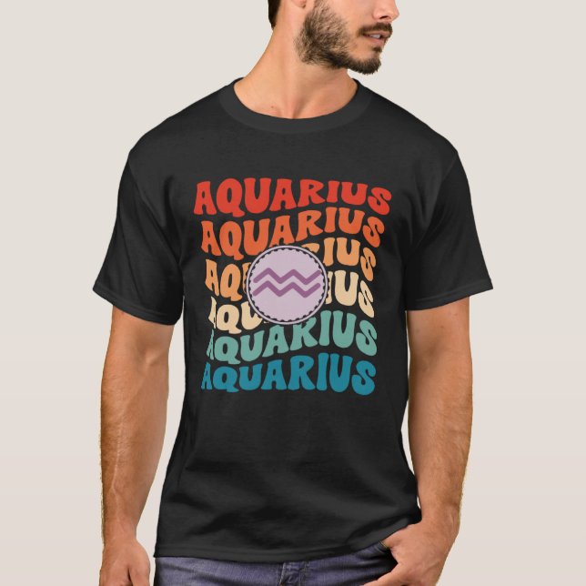 Zodiac Aqiarius Horoscope Retro Groovy Aquarius Zo T Shirt (Framsida)