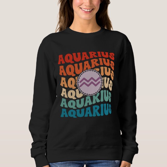 Zodiac Aqiarius Horoscope Retro Groovy Aquarius Zo T Shirt (Framsida)
