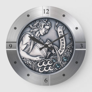 Zodiac ~ Aquarius ~ Celestial ~ Western Astrologi Stor Klocka