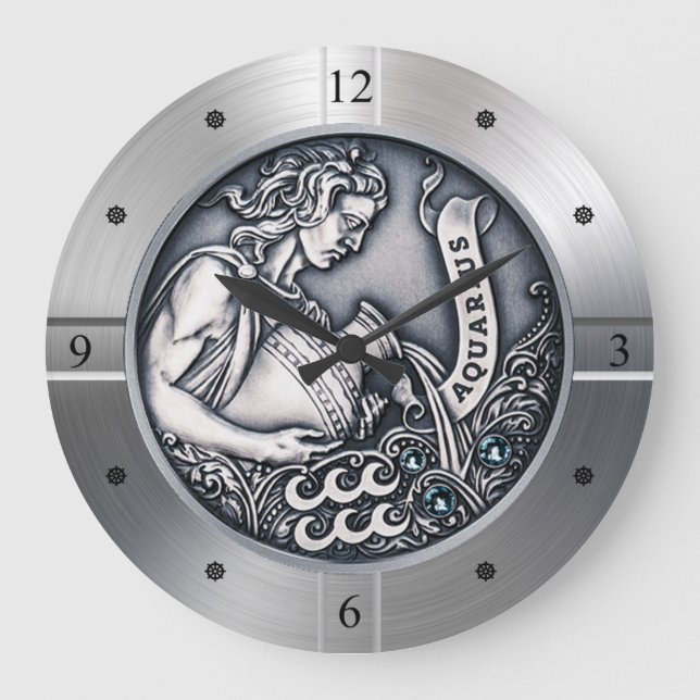 Zodiac ~ Aquarius ~ Celestial ~ Western Astrologi Stor Klocka (Framsida)