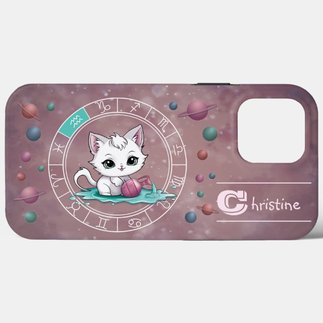Zodiac Aquarius Cute Cat Wheel Planet Astrology (Baksida (horisontell))