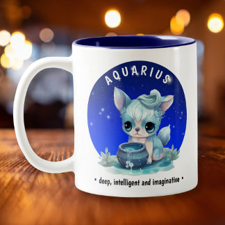 Zodiac Aquarius Cute Watercolor Dog, eget namn da Två-Tonad Mugg