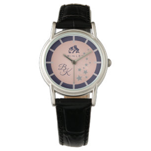 Zodiac Aquarius Elegant Rosé Mörk blått Monogramme Armbandsur