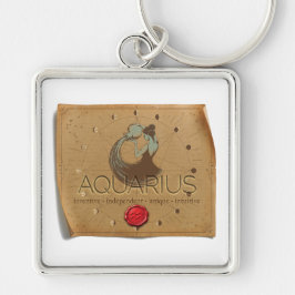 Zodiac - Aquarius - Keychain Fyrkantig Silverfärgad Nyckelring