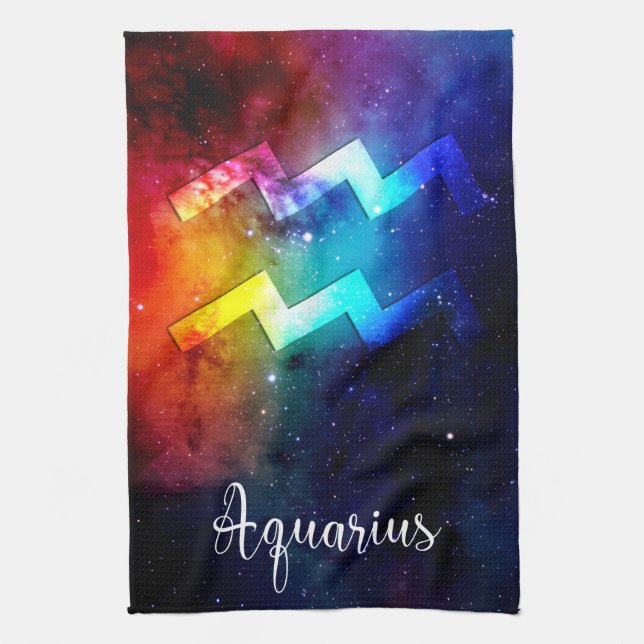 Zodiac: Aquarius Space Rainbow Kökshandduk (Vertikal)