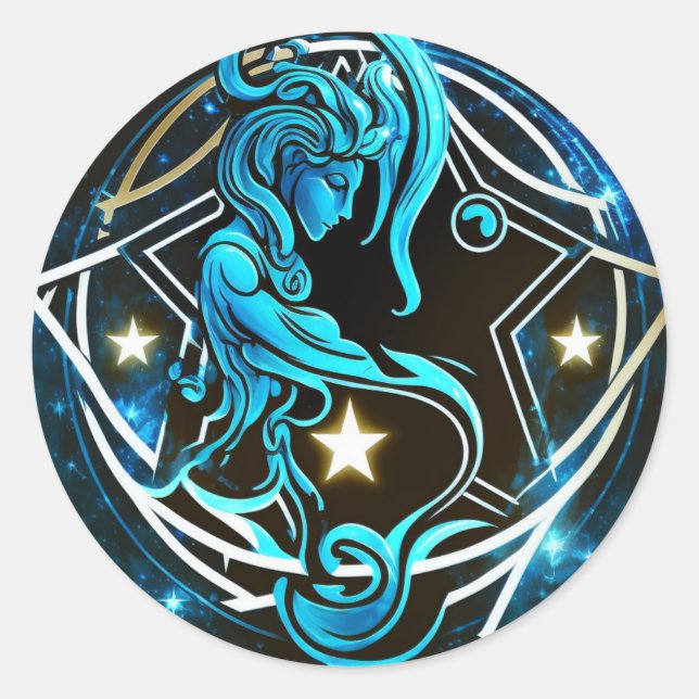 Zodiac - Aquarius Sticker Runt Klistermärke (Framsida)