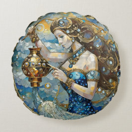 Zodiac - Aquarius Vatten Bearer Rund Kudde