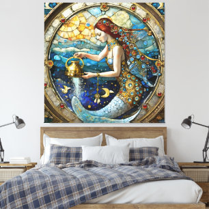 Zodiac - Aquarius Vatten Bearer-Sjöjungfrun Canvastryck