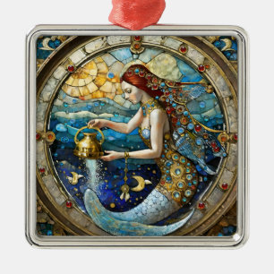 Zodiac - Aquarius Vatten Bearer-Sjöjungfrun Julgransprydnad Metall