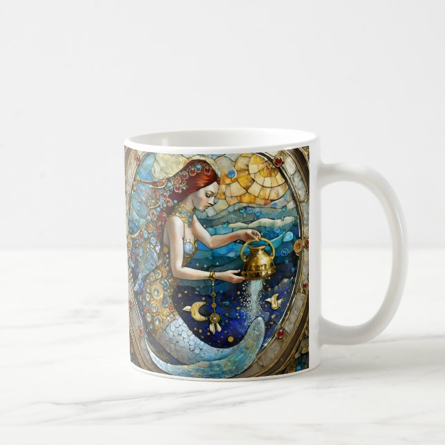 Zodiac - Aquarius Vatten Bearer-Sjöjungfrun Kaffemugg (Höger)