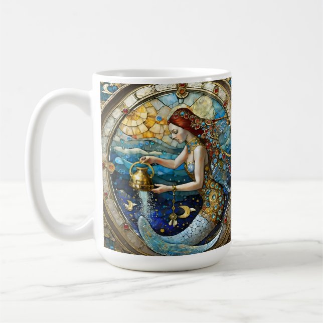 Zodiac - Aquarius Vatten Bearer-Sjöjungfrun Kaffemugg (Vänster)