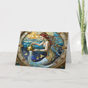 Zodiac - Aquarius Vatten Bearer-Sjöjungfrun Kort