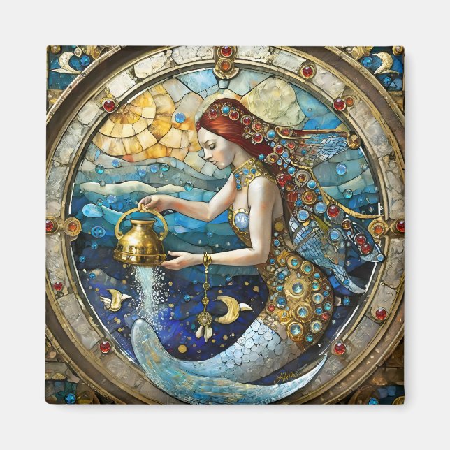 Zodiac - Aquarius Vatten Bearer-Sjöjungfrun Magnet (Framsidan)