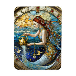 Zodiac - Aquarius Vatten Bearer-Sjöjungfrun Magnet