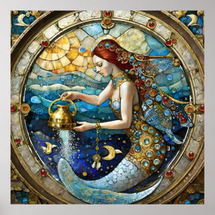 Zodiac - Aquarius Vatten Bearer-Sjöjungfrun Poster