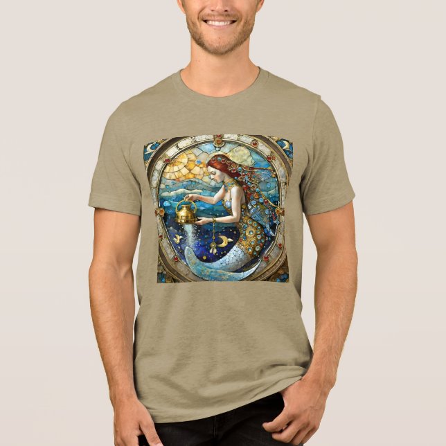 Zodiac - Aquarius Vatten Bearer-Sjöjungfrun T Shirt (Framsida)