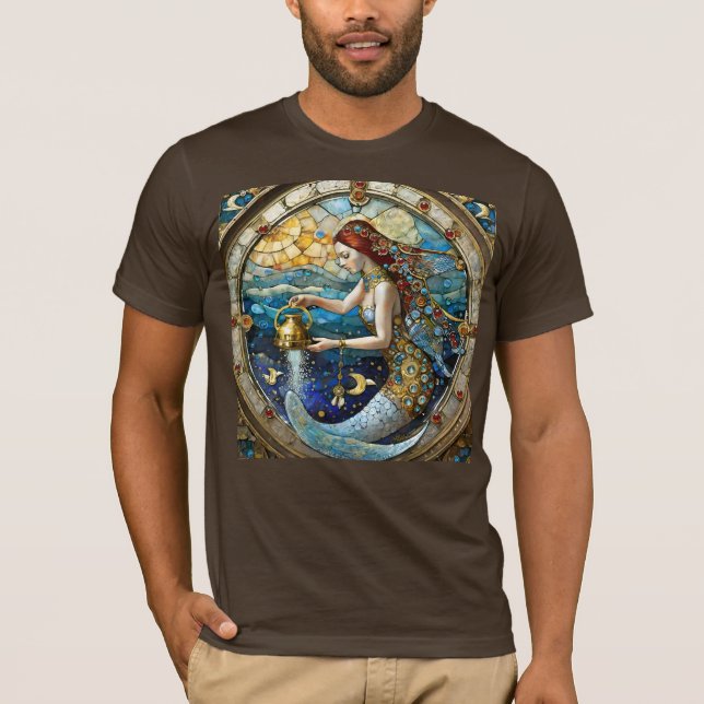 Zodiac - Aquarius Vatten Bearer-Sjöjungfrun T Shirt (Framsida)