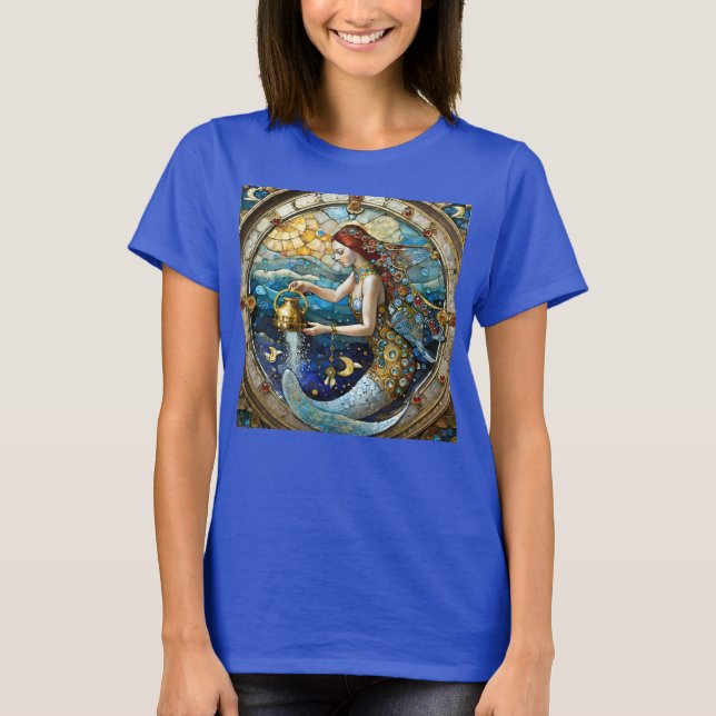 Zodiac - Aquarius Vatten Bearer-Sjöjungfrun T Shirt (Framsida)