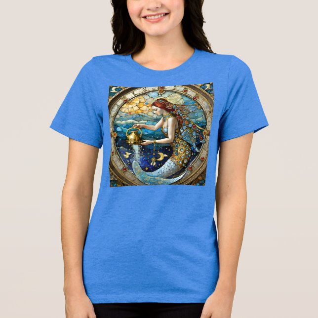 Zodiac - Aquarius Vatten Bearer-Sjöjungfrun T Shirt (Framsida)