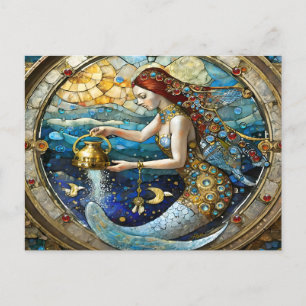 Zodiac - Aquarius Vatten Bearer-Sjöjungfrun Vykort