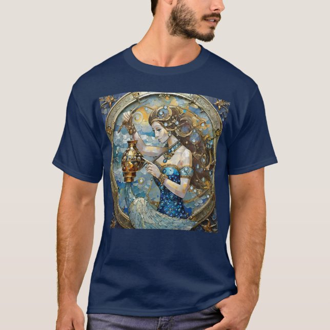 Zodiac - Aquarius Vatten Bearer T Shirt (Framsida)