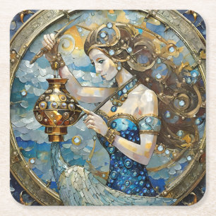 Zodiac - Aquarius Vatten Bearer Underlägg Papper Kvadrat