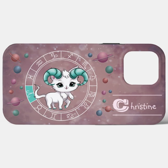 Zodiac Aries Cute Cat Wheel Planet Astrology (Baksida (horisontell))
