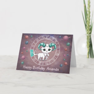 Zodiac Aries Cute Cat Wheel Planet Astrology Kort