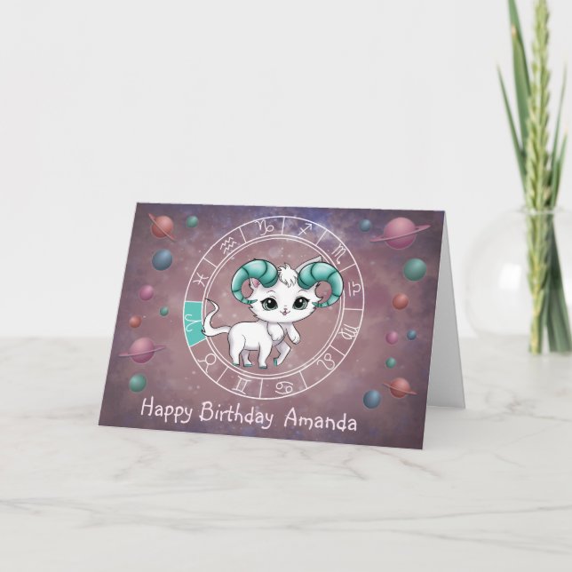 Zodiac Aries Cute Cat Wheel Planet Astrology Kort (Framsida)