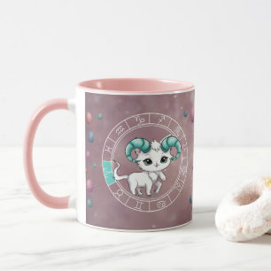 Zodiac Aries Cute Cat Wheel Planet Astrology Mugg