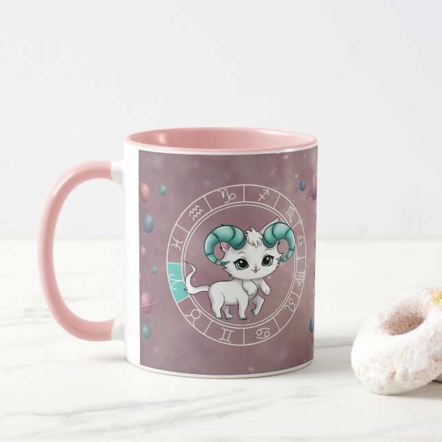 Zodiac Aries Cute Cat Wheel Planet Astrology Mugg (Med munk)