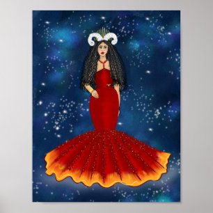 Zodiac Aries Goddess i Blue Celestial Poster