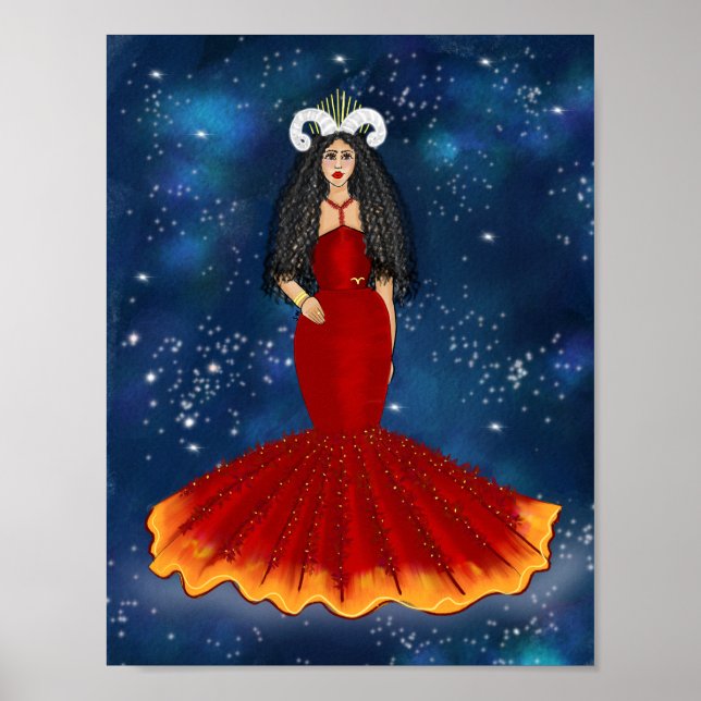 Zodiac Aries Goddess i Blue Celestial Poster (Framsidan)