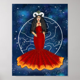 Zodiac Aries Goddess med Planet Mars Celestial Poster