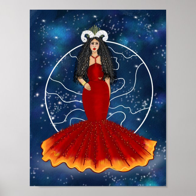 Zodiac Aries Goddess med Planet Mars Celestial Poster (Framsidan)