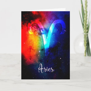 Zodiac : Aries Rainbow Space Birthday Card Kort