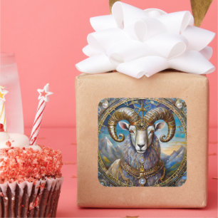 Zodiac - Aries Ram Fyrkantigt Klistermärke